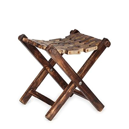 Jk Handicrafts Wooden Fold-able Stool/Garden Stool/Bar Stool Solid Wood Size - L X B X H = 18 x 18 x 16 inch