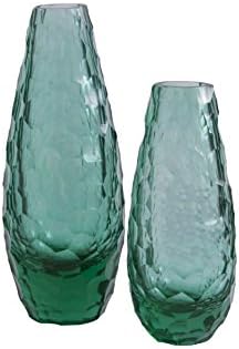 Anasa Decor Decorative Centrepiece Faceted Glass Vase (11.43 cm x 11.43 cm x 29.84 cm, Green, Set of 2)