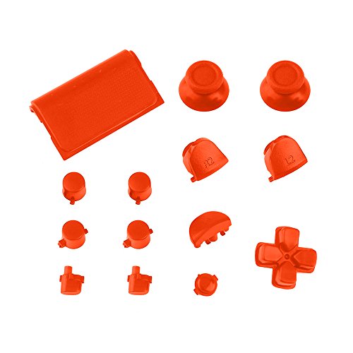 ElementDigital 15Pcs PS4 Replacement Shell Full Buttons, Thumbsticks Thumb Grip + D-pad For Sony Playstation 4 Controller (Orange)