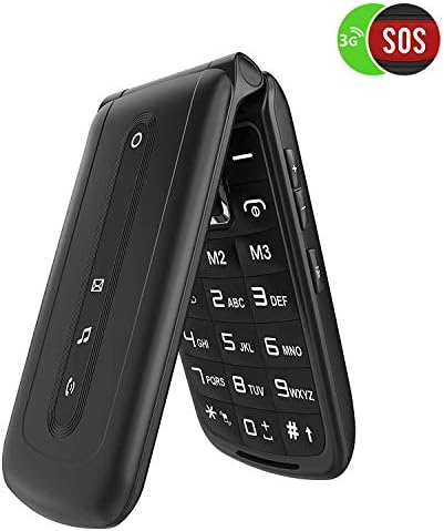Ushining Flip Mobile Phone for Seniors SOS Setting Big Button on The Back, 3G SIM-Free Dual SIM Dual Standby Quick Dial Key Easy-to-use Backup Clamshell Phone(Black）