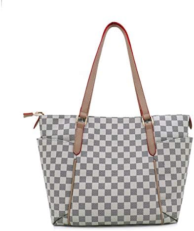 Ladies Designer Style Check Shoulder Bags - Faux Leather Tote - Bucket Gym Weekend Duffel Travel Bag - Doctor Checked Handbag with matching Coin Purse