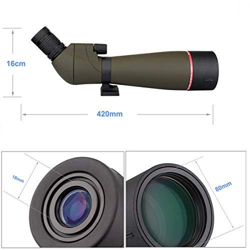 Svbony SV13 Riflescope, 20-60x80 Spotting Scope with Tripod, HD Porro Prism FMC Waterproof Powerful Optics for Shooting, Archery, Birdwatching, Moon