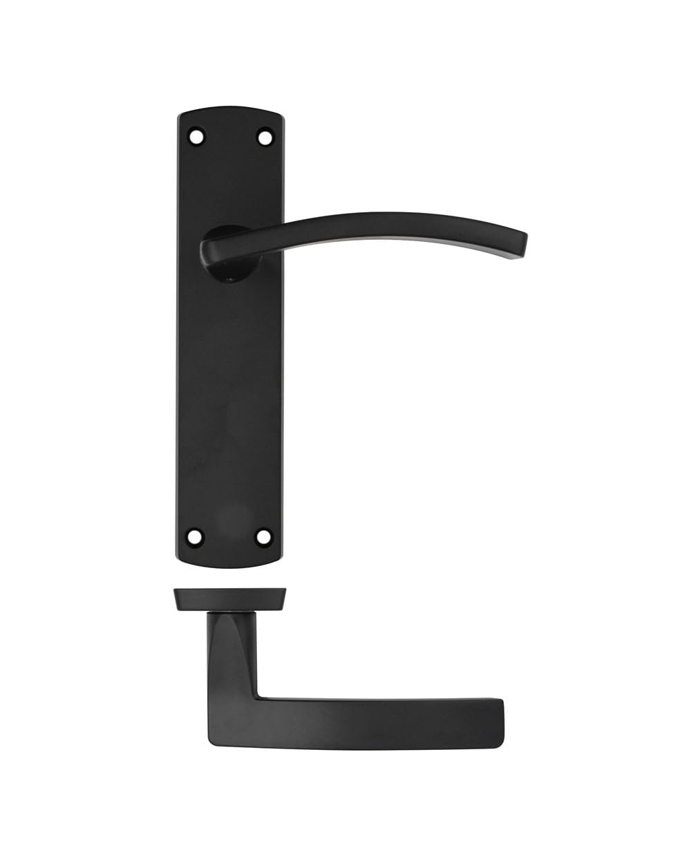 Geakv Aluminium Door Lever on Latch Backplate, Matt Black (18cm x 4cm) | Internal Door Handle