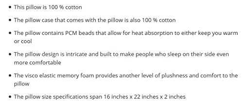 Iso-Cool Memory Foam Pillow, Gusseted Side Sleeper ,Standard