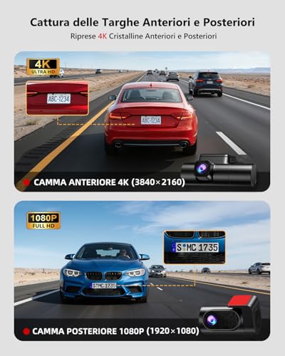 3 Channel Car Dashcam 4K, STARVIS 2 Night Vision and HDR with Front, Rear and Interior Dash Cam, Loop Recording, 24H Surveillance Parking, G-Sensor, WiFi 6, GPS and 64GB SD Card Included