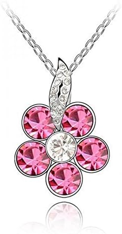 Pink Clear Crystal Flower Pendant Necklace Made With Swarovski Elements