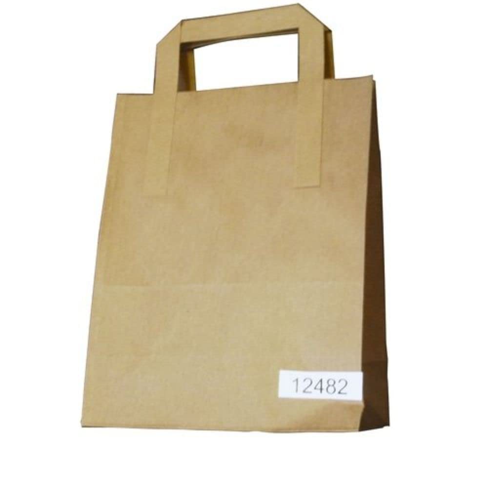 SOS BAG-SPIC01-A Block Bottom Flat Handle Medium Take Away Paper Bag, Brown