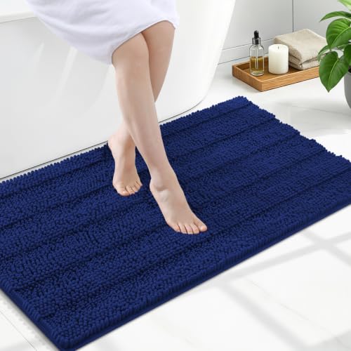 Grandaily Chenille Bath Rug Navy Blue