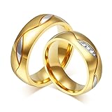 18k Gold Plated Stainless Steel CZ Couple Ring for Valentine Lover Engagement Promise Wedding Band