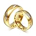18k Gold Plated Stainless Steel CZ Couple Ring for Valentine Lover Engagement Promise Wedding Band