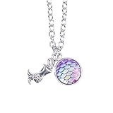 Myhouse Women Girls Colorful Fish Scales Pattern Mermaid Pendant Necklaces for Gifts Charms Findings (Purple)