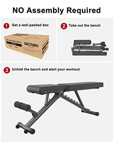 BARWING Adjustable Weight Bench- 800 lbs Folding Full Body Workout Bench with Dragon Flag, 8+4+2 Positions Multi-Purpose Incline/Flat/Decline Bench for Home Gym Strength Training (Black-Black)