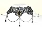 Black Elegant Gothic Lolita Lace Vintage Rhinestone Pendant Necklace Choker