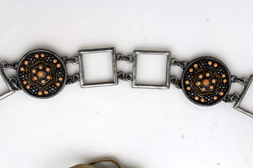 TFJ Women Fashion Antique Silver Metal Charms Belt Hip Waist Beige Tie Plus M L XL