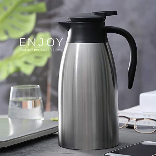 BonNoces 68 Oz Stainless Steel Coffee Carafe/Thermal Carafe - Dust Proof Cover - Fully Sealed - 2L Large Double Wall Vacuum Insulation Thermos - Keep Drink Hot and Cold (Silver)