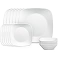 Corelle Vitrelle 18-Piece Service for 6 Square Dinnerware Set Triple Layer Glass and Chip Resistant, Lightweight Square Plates and Bowls Set, Pure White