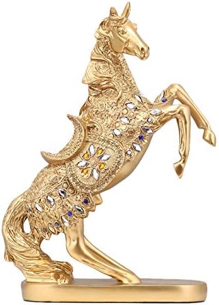 DABENXIONG Golden Horse Statue Resin Collectible Figurine Home Decoration Feng Shui Decor to Attract Good Luck and Wealth