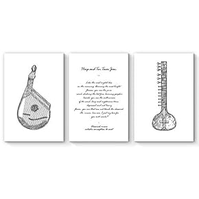 3 Piece Canvas Wall Art Musical Instruments Painting Artwork for Home Decor Framed - 16"x24" x 3 Panels