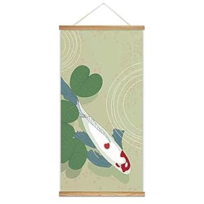 Hanging Poster with Wood Frames - Zen Style White Fish - Ready to Hang Decorative Wall Art - 18"x36"