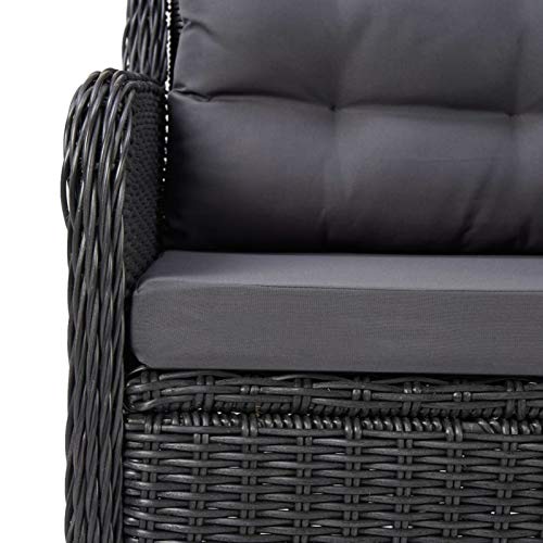 Tidyard 9-TLG. Garten Essgruppe Gartenmöbel Set Sitzgarnitur Glasplatte Tisch mit 8 Stühle Gartengarnitur Sitzgruppe Gartengruppe Rattan Set Poly Rattan Schwarz – Bild 4