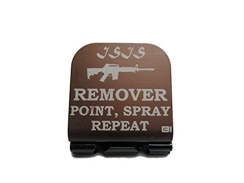 ISIS Remover Point, Spray Repeat With AR-15 Image Laser Etched Hat Clip Brown