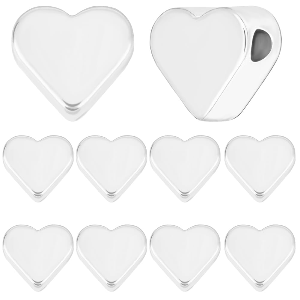 Beebeecraft 1 Box 30Pcs Heart Beads 6x7x3mm 925 Sterling Silver Plated Brass Small Metal Loose Beads for Jewellery Making Bracelet Necklace DIY Crafts (Hole: 1.8mm)