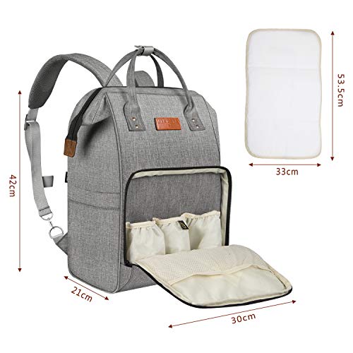 UBBCARE Diaper Bag Backpack Large Multi-Function Travel Back Pack Grey Baby Nappy Changing Bag for Mom and Dad with Changing Pad - Thumbnail 6