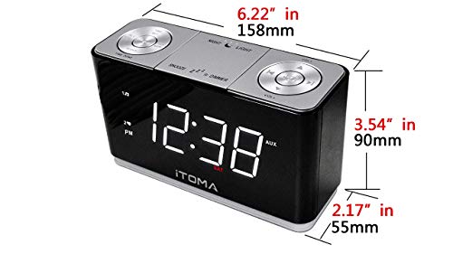 iTOMA Alarm Clock Radio, Digital FM Radio, Dual Alarm, Cell Phone USB Charge Port, Night Light, Auto & Manual Dimmer, Snooze, Sleep Timer,Battery Backup (CKS507)
