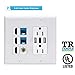 Outlet Wallplate USB Charger,2 Power Outlet 15A with Dual 3.6A USB Charger Port Wall Plate with LED Lighting, 3 HDMI HDTV + 1 CAT6 RJ45 Ethernet + Coaxial Cable TV F Type Keystone Face Plate White