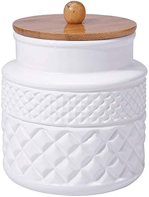 Ceramic Food Storage Jar With Airtight Seal Wooden Lid Modern Design White Ceramic Kitchen Canister For Serving Tea Coffee Spice Sugar Salt And More Amazon Sg Home