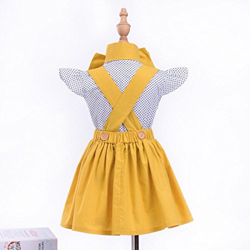 3Pcs Toddler Infant Baby Girls Cute Dot Print Tops T Shirt Strap Skirt Headbands Outfits Set (Yellow, 18-24 Months)
