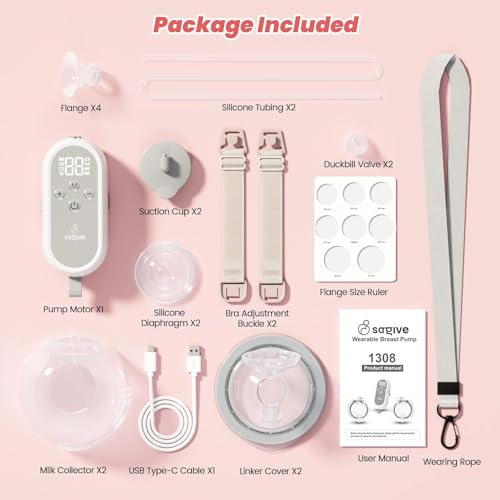 Saglve Sacaleches Eléctricos Portátil con 4 Modos 12 Niveles 300mmHg de Succión, Extractor de Leche Materna Recargable y Sin Manos con Brida de 21/24mm para Madres en Lactancia Madres Oficina Público