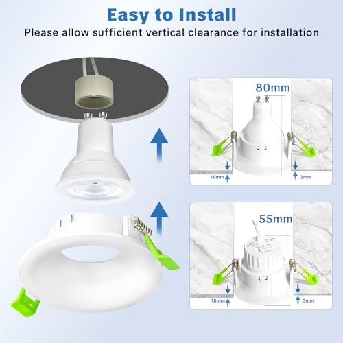 Aulaiyi Support Spot Encastrable GU10, Cadre Spot LED Encastrable Deep Design avec Douille GU10, Sans Ampoule, Blanc Mat, Spot Plafond Rond pour Salle de Bain & Cuisine, Trou 70-80 mm, Lot de 12
