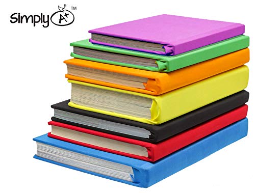 Simply A+ Stretchable Book Covers - Jumbo Stretchy Fabric Book Socks for Hardcover Textbooks, Schoolbooks - 7 Color Variety Pack
