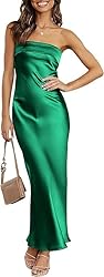 Realtix Satin Silk Backless Tube Tops Maxi Dress
