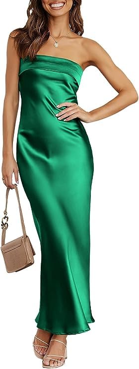 Realtix Satin Silk Backless Tube Tops Maxi Dress