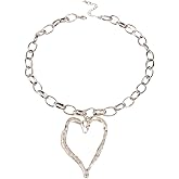 Y2K Big Heart Statement Necklace Long Imitation Pearl Beads Chain Charm Necklaces Chunky Gold Heart Necklace Trendy Jewerly for Women