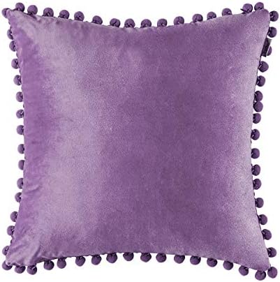 Topfinel クッションカバー 60 60cm 北欧 可愛い ベルベット 玉付き ソファ背当て 装飾枕カバー 座布団カバー パープル 1枚入り