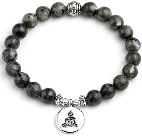 Natural Stone Bracelet,Natural Black Flash Stone Labradorite Beads Strand Bracelet Handmade Men`S Big Buddha Yoga Buddha Charm Women Bracelet The Best For Students