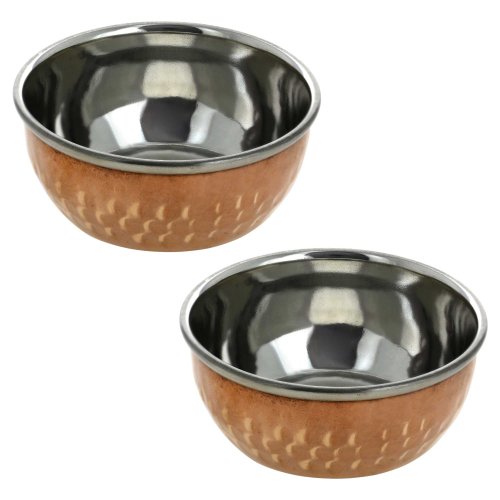 2 Handmade Indian Stainless Steel and Copper Serving Bowl Set Unique