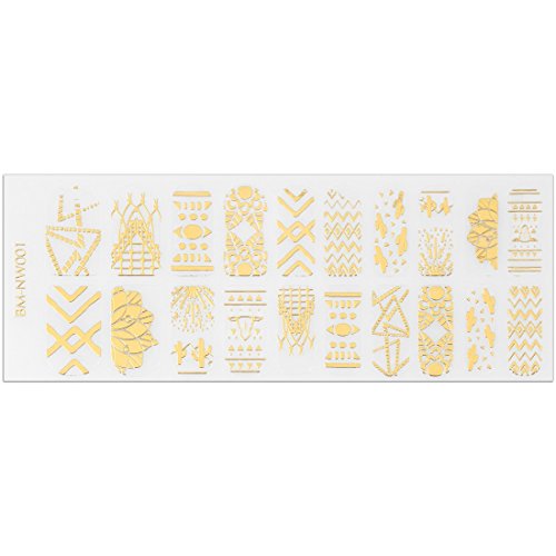 BMC 20pc Gold Metallic Negative Space Nail Sticker Wraps - Festival Collection