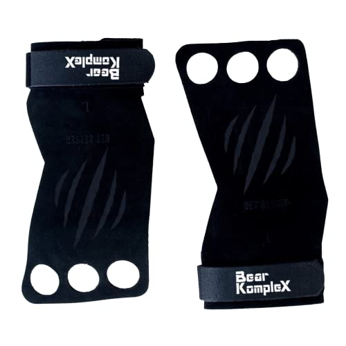 Bear KompleX 3 Hole Leather Hand Grips for Workouts, Pull-ups, Weightlifting, WOD Gymnastics, Crosstraining Palm Grips with Wrist Wraps, Hand Protection from Rips and Blisters,1 Pair