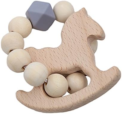 XWB Wooden Animal Shaped Baby Bracelet Baby Rattle Stroller Hanging Beaded Toys