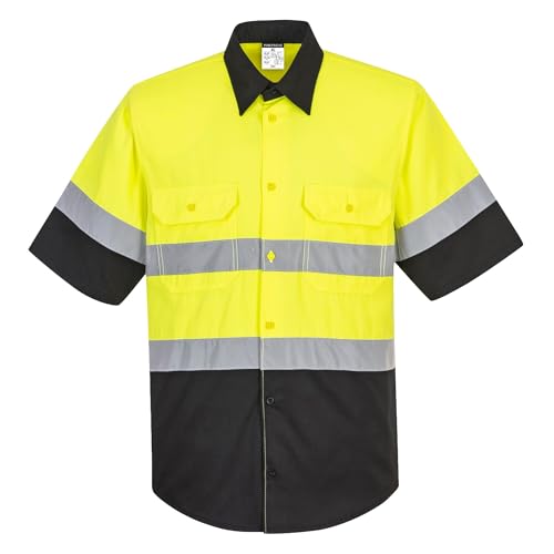 Portwest E067 Two Tone Short Sleeve ANSI Work Shirt Yellow/Black, 3X-Large