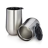 Stainless Steel Stemless Wine Glasses with Lids - Set of 2 Double Walled - Insulated Lowball Tumbler Cup 15 Oz - Shatterproof - BPA Free Healthy Choice - Dishwasher Safe - Best Value