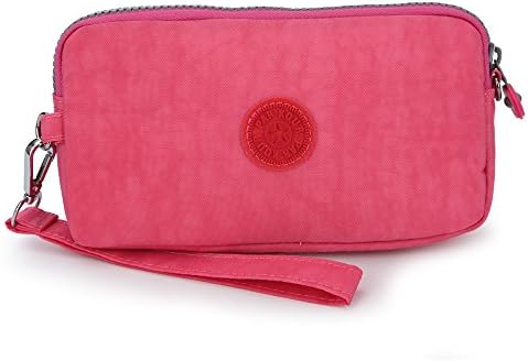 Sumcoa Womens Multi-purpose Canvas Casual Waterproof Nylon Wristlet Clutch bag Handbag Zipper Purse Cell Phone Money Pouch Wallet (Pink)