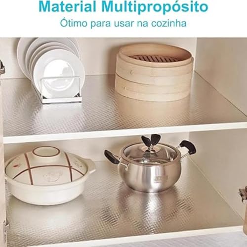 Forro para Armários Gavetas Antiderrapante Impermeável Anti Gordura e à Prova de Água 5 Metros x 30cm Alumínio Prata