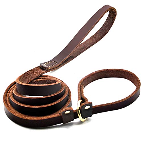 Wellbro Real Leather Slip Lead Dog Leash, Soft Adjustable Pet Slip