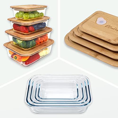 EcoPreps Glass Food Storage Containers with Bamboo Lids【4 Pack】100 Plastic Free, EcoFriendly