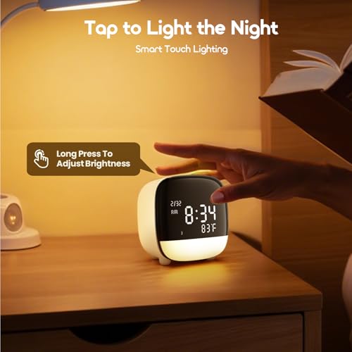 Oraimo Premium Alarm Clock Smart Touch Control, 3 Alarms & Voice-Activated Backlight, 80-Day battery Life per Charge, Digital Clock with Date/Temp/Snooze/12H/24H, Desk Clock for Students Children